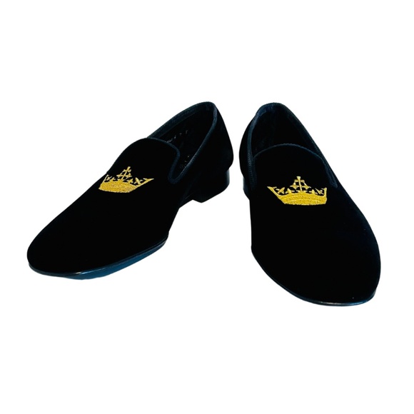 Church's Sovereign Black Velvet Gold Crown Embroidered Men's Evening Loafers 7 F - Picture 1 of 16